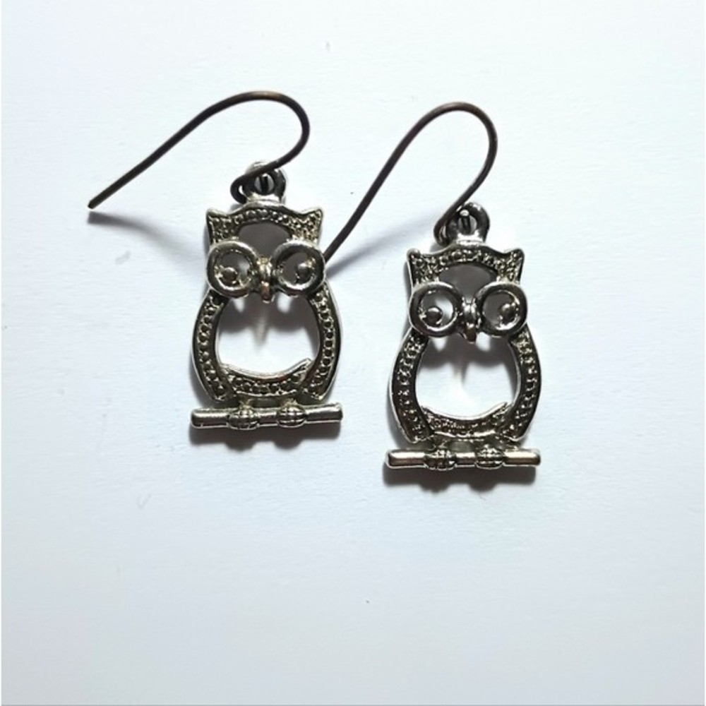 Silver Tone Owl Earrings
